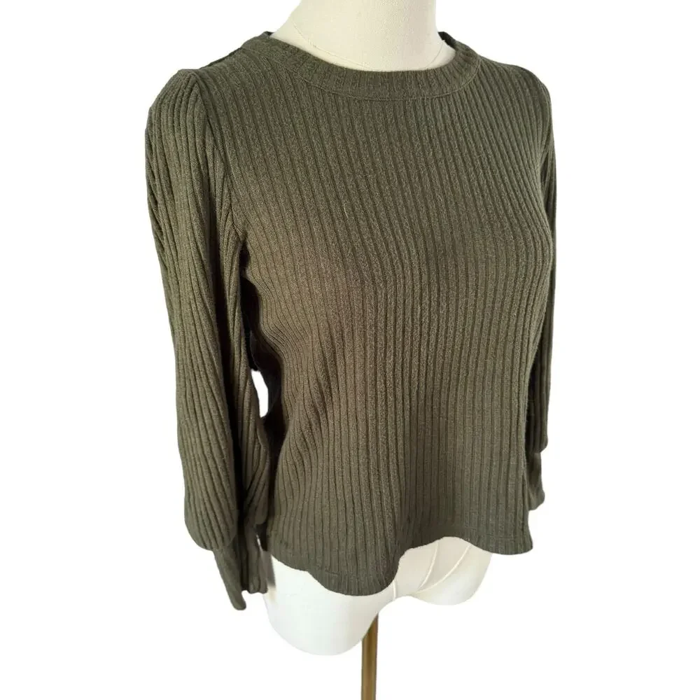 Madewell Ribbed Olive Green Sweater Cozy Knit Top Viscose Soft Relaxed Fit Small